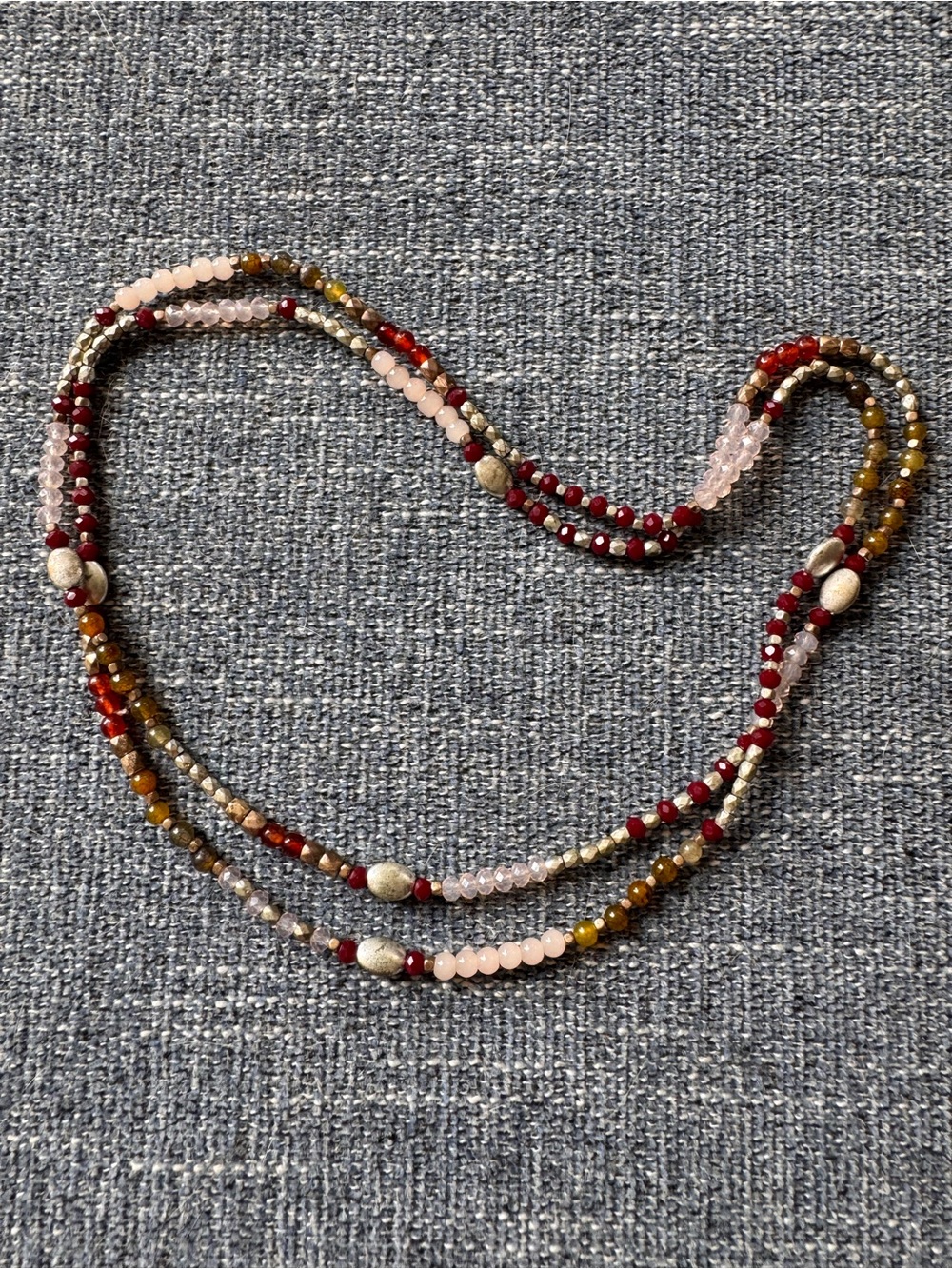 J. Jill Three-Strand Beaded Necklace in Pink, Red, Gold and Brown